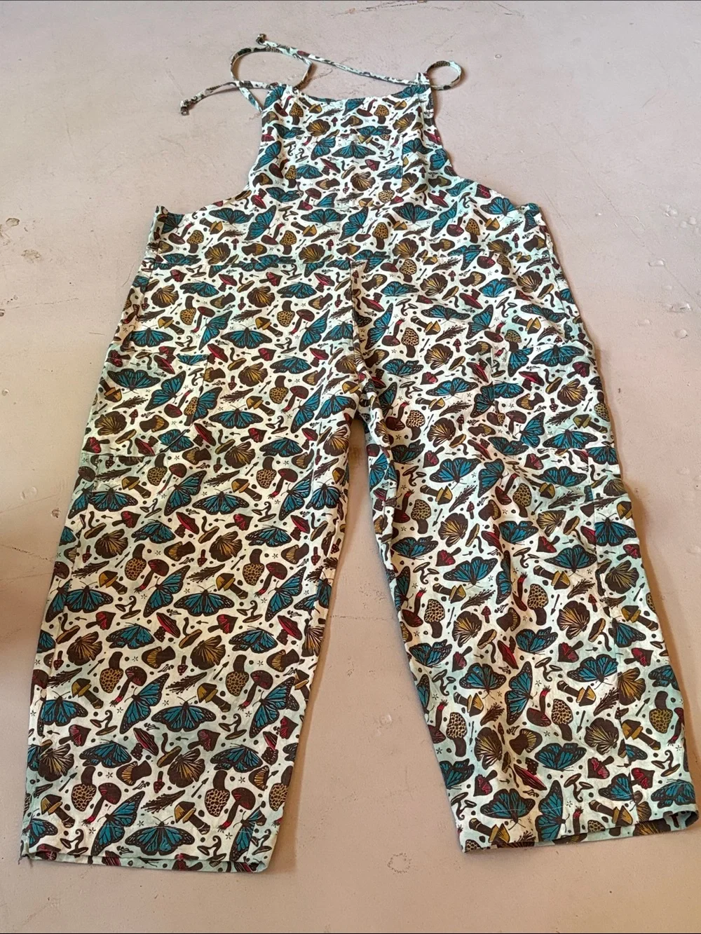 Butterfly Print Linen-Blend Wide Leg Jumpsuit - Multicolor - Picture 11 of 11